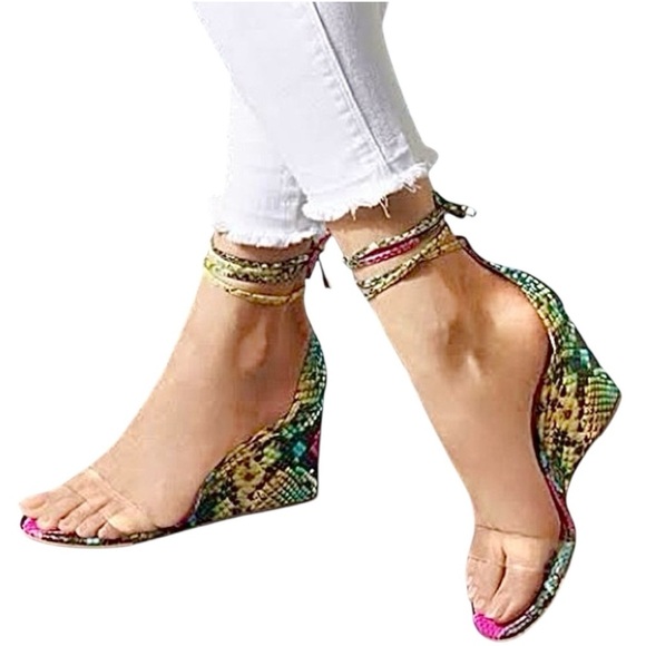 Vince Camuto Stassio Multicolor Python Embossed Wedge Tie Up Shoes 8M - Picture 9 of 9